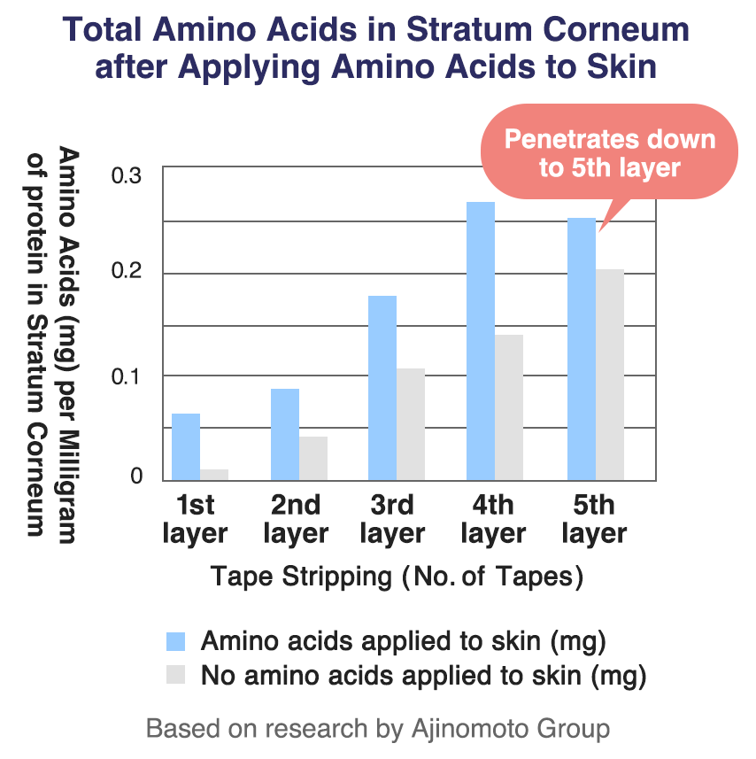Total amino acids in stratum corneum after applying amino acids to skin
