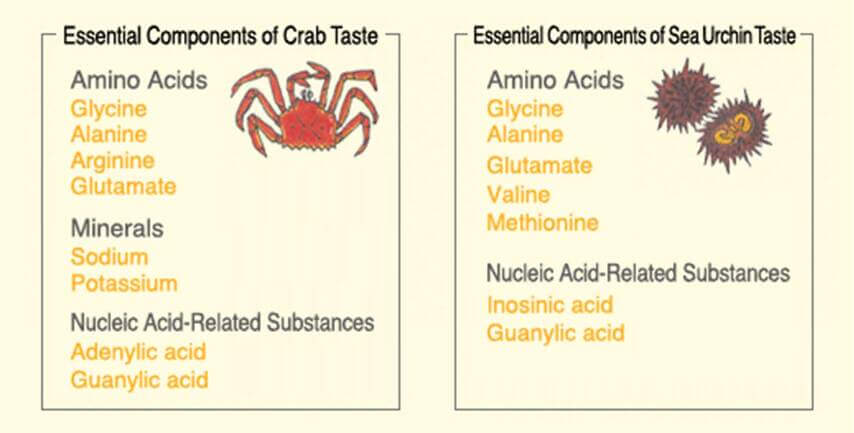 Componentes essenciais do sabor de caranguejo e frutos do mar