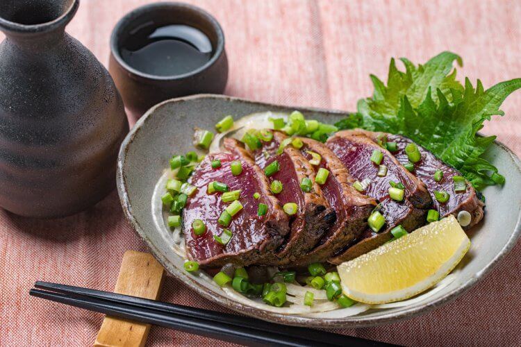 Seared Bonito slices and SAKE