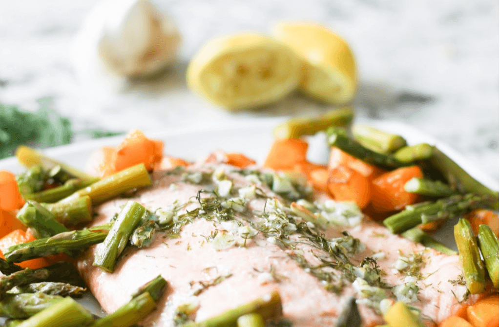 Salmon with Butternut Squash, Asparagus and Umami