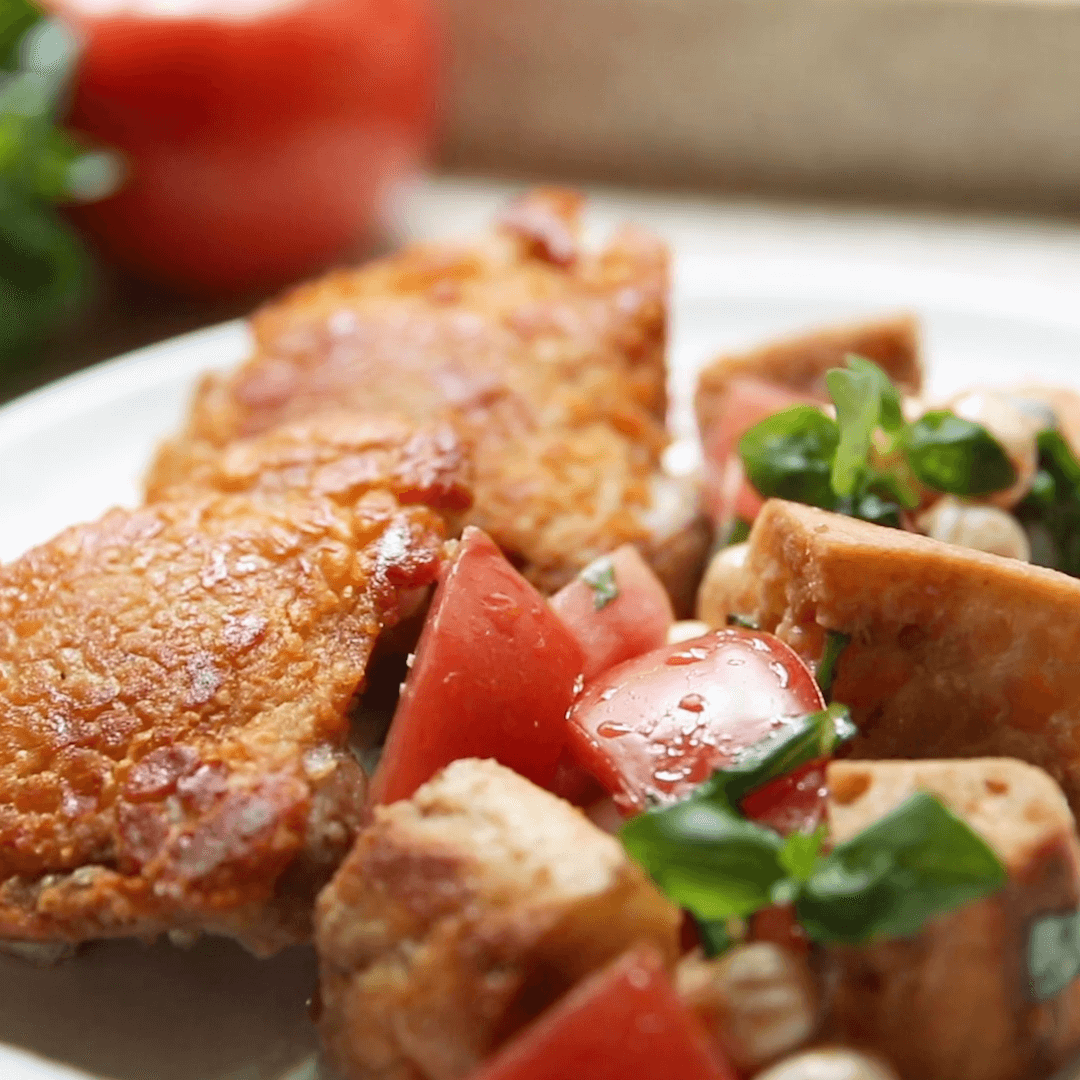 Crispy Chicken Thighs and Caprese Bread Salad
